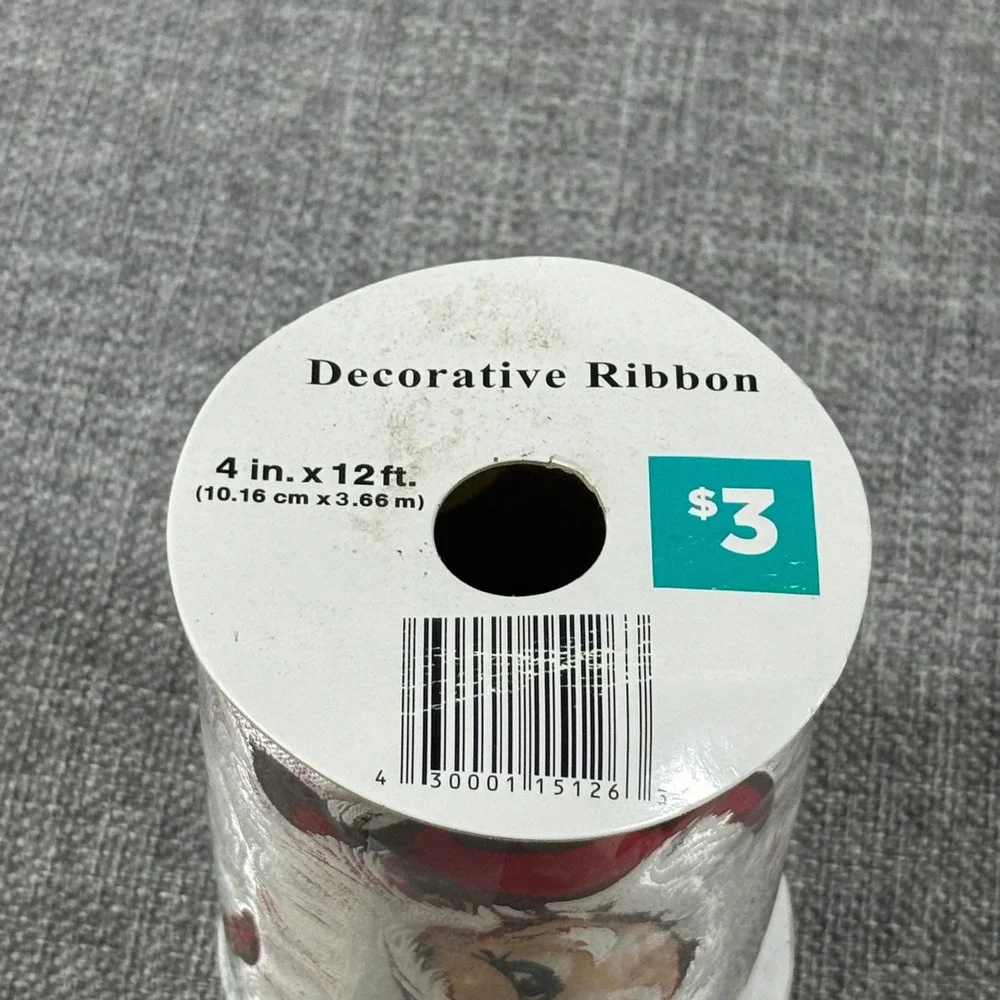 Santa Claus Wired Ribbon Silver Metallic Edge 4in x 12ft New Kitsch Christmas